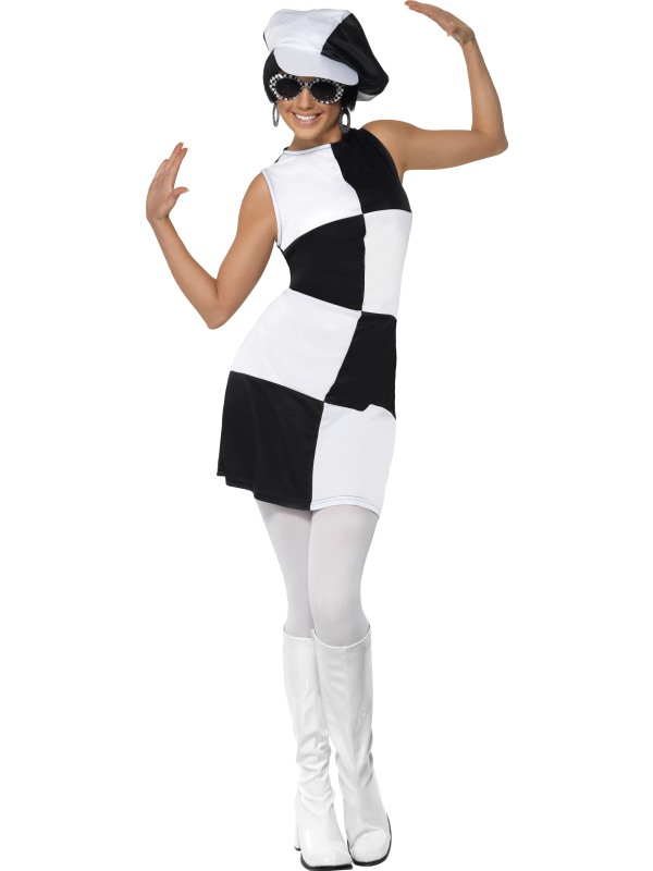 Sixties Black And White Partygirl Vrouw Kostuum