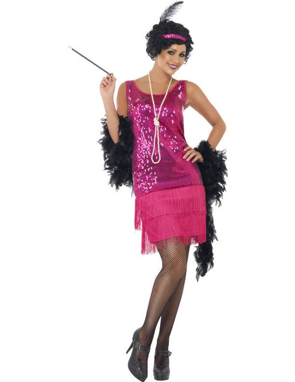 Glimmende Roze Flapper Vrouw Kostuum