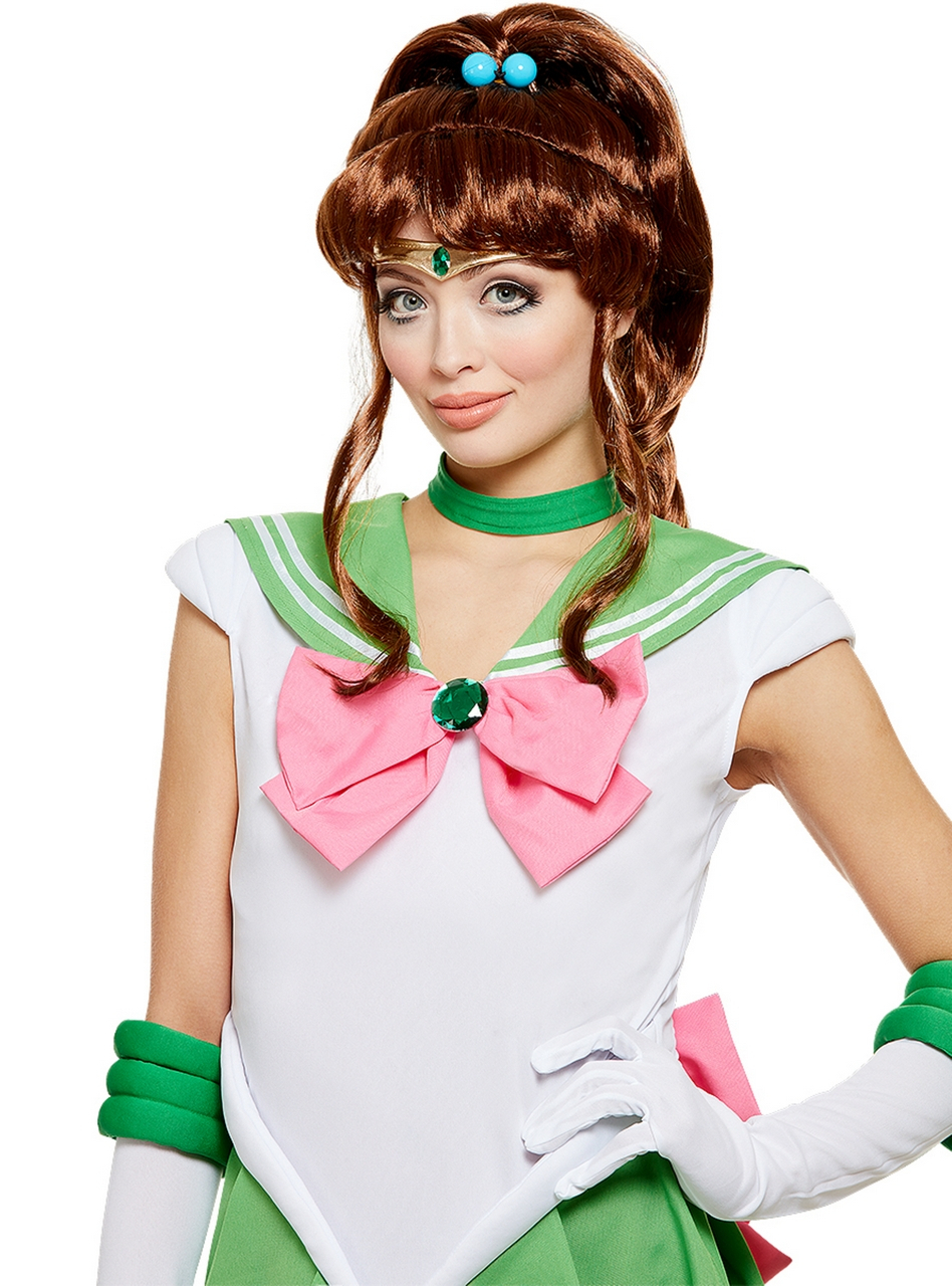 Jupiter Sailor Moon Bruin Ponytail Pruik