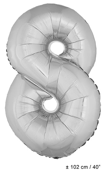 Folie Cijfer Ballon Nummer 8 Zilver XL 102cm (Leeg)