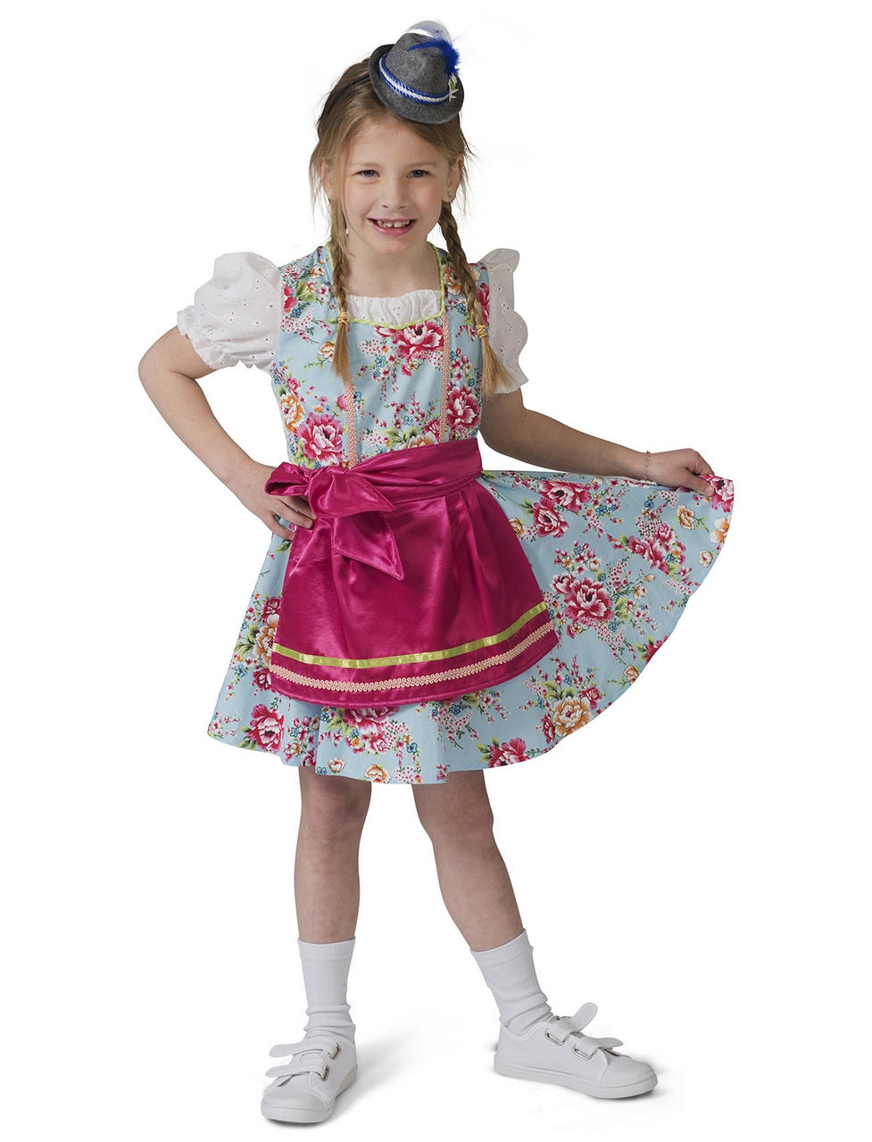 Blauw Roze Tiroler Dirndl Rosalinde Meisje Kostuum