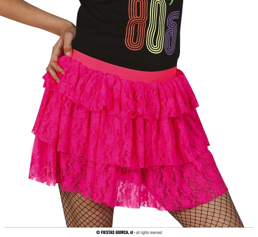 80s Kanten Rok Neon Roze Vrouw