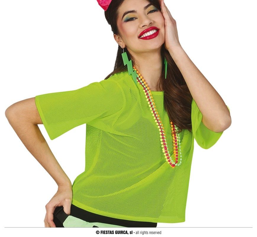 So 80s Visnet Neon Groen Shirt Vrouw