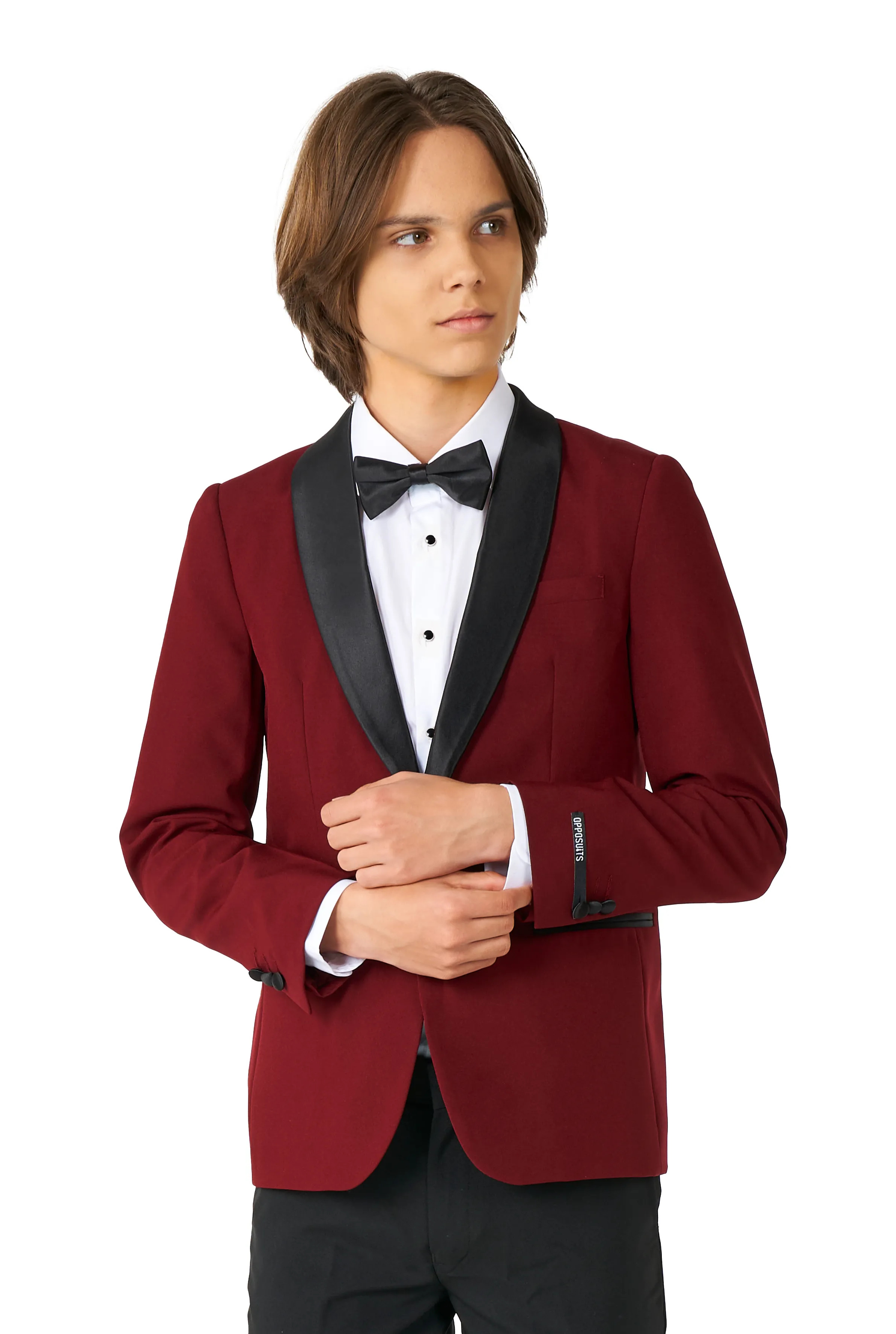 Teen Boys Hot Burgundy / Zwarte Broek Jongen Kostuum