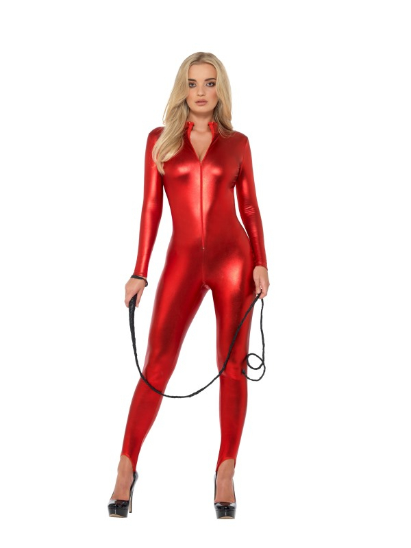 Opzwepend Glimmend Rood Catsuit Vrouw Kostuum