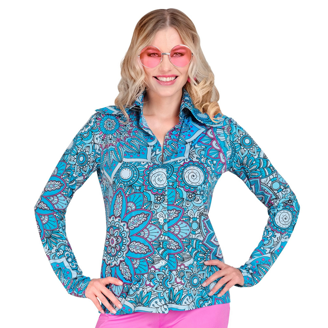 Super 60s Mandala Blue Shirt Vrouw