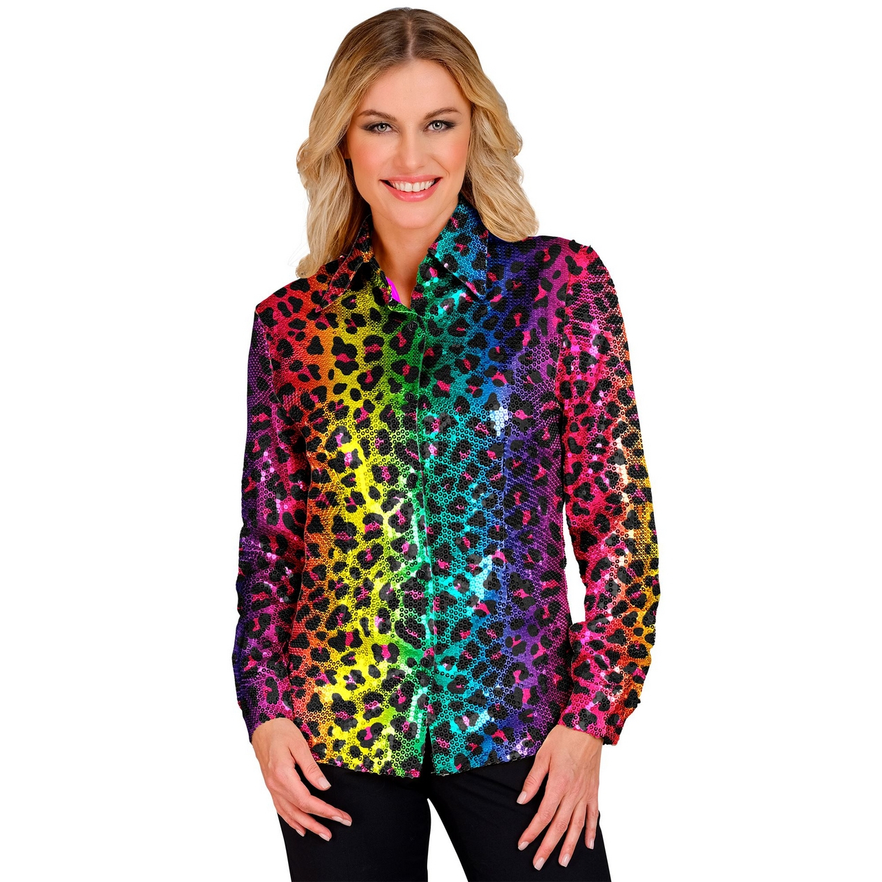 Ultrafoute Pailletten Blouse Rainbow Luipaard Vrouw