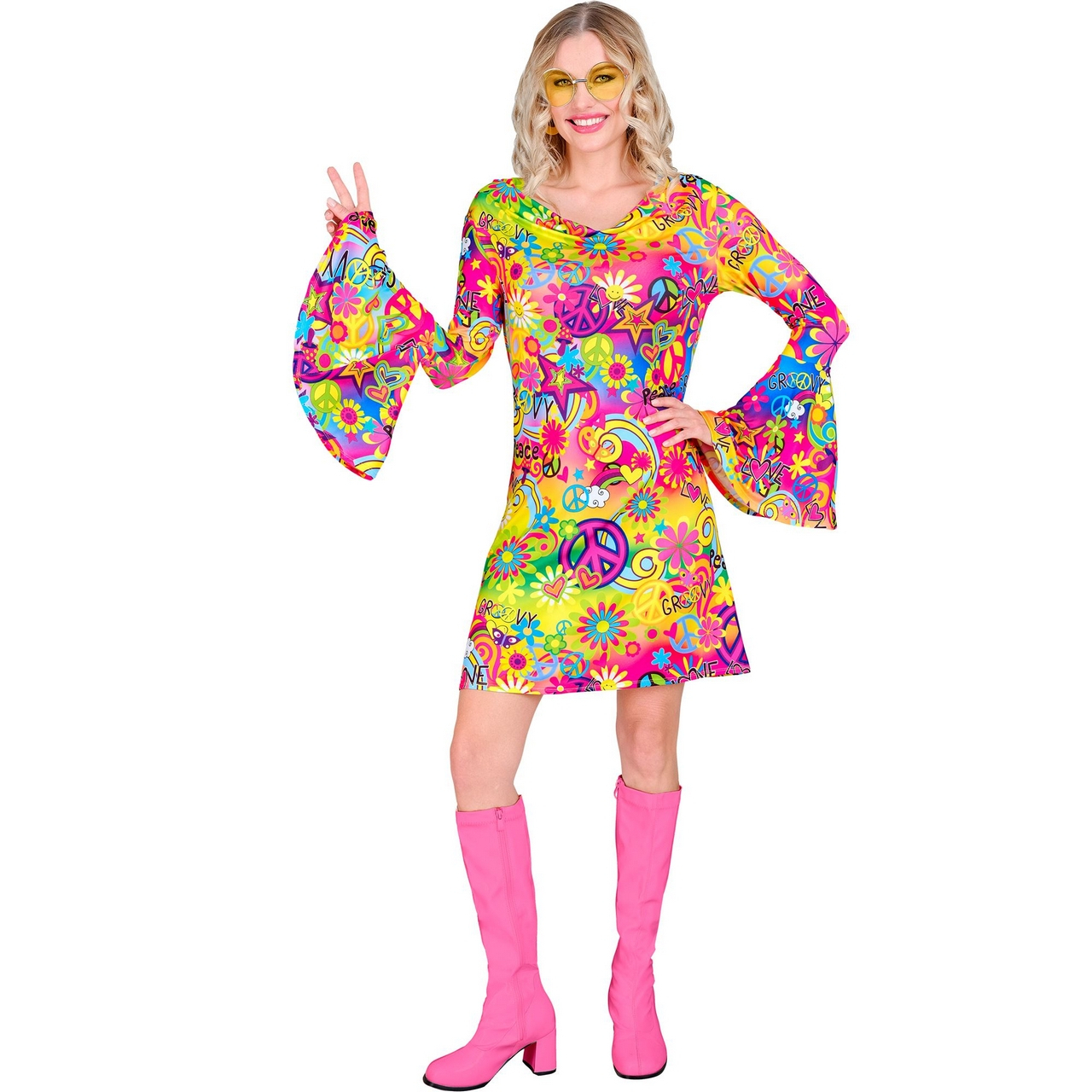 Super 60s Peace And Love Jurk Vrouw