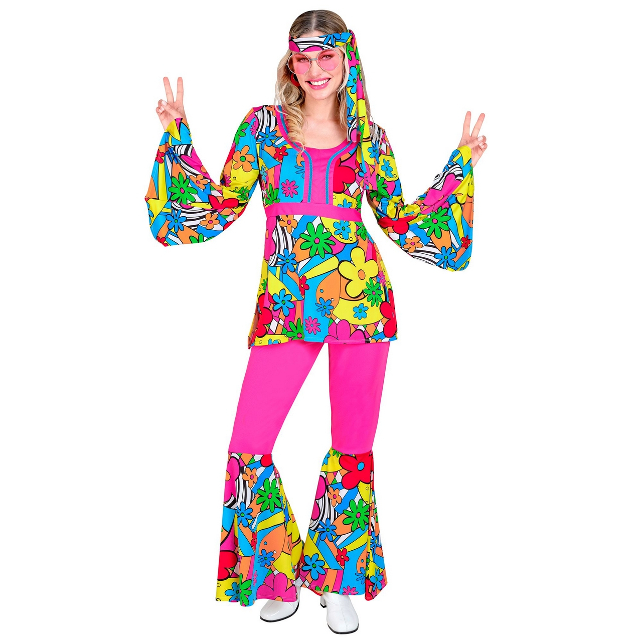 Happy Flower Hippie Jaren 60 Style Vrouw Kostuum