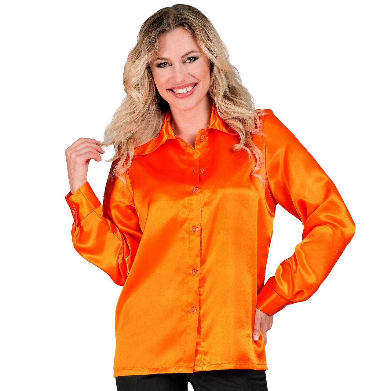 Jaren 70 Blouse Satijn Oranje Vrouw