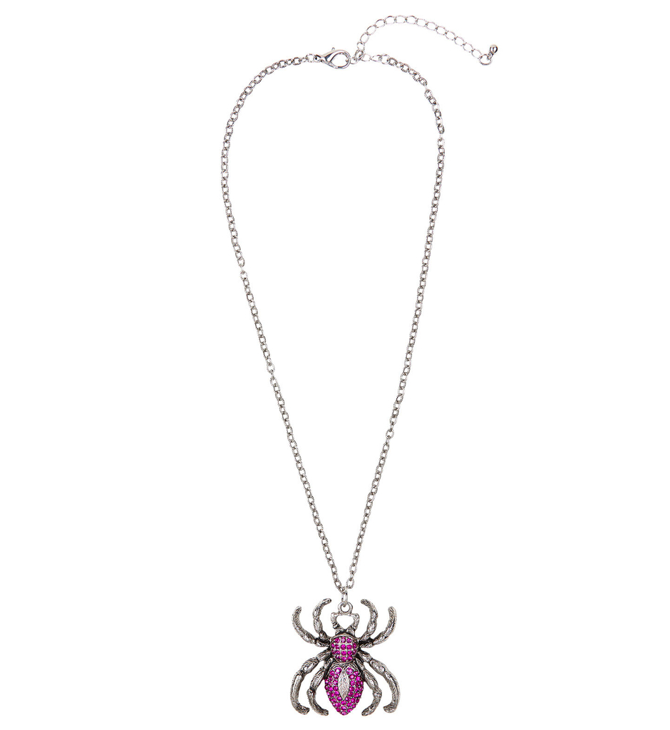 Horror Ketting Zilver Met Paarse Spin, Strass