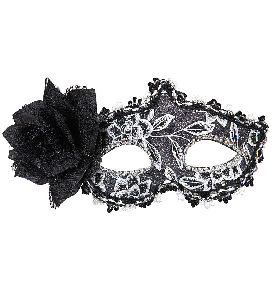 Mistery Oogmasker Glitter Bloemen Met Zwarte Roos