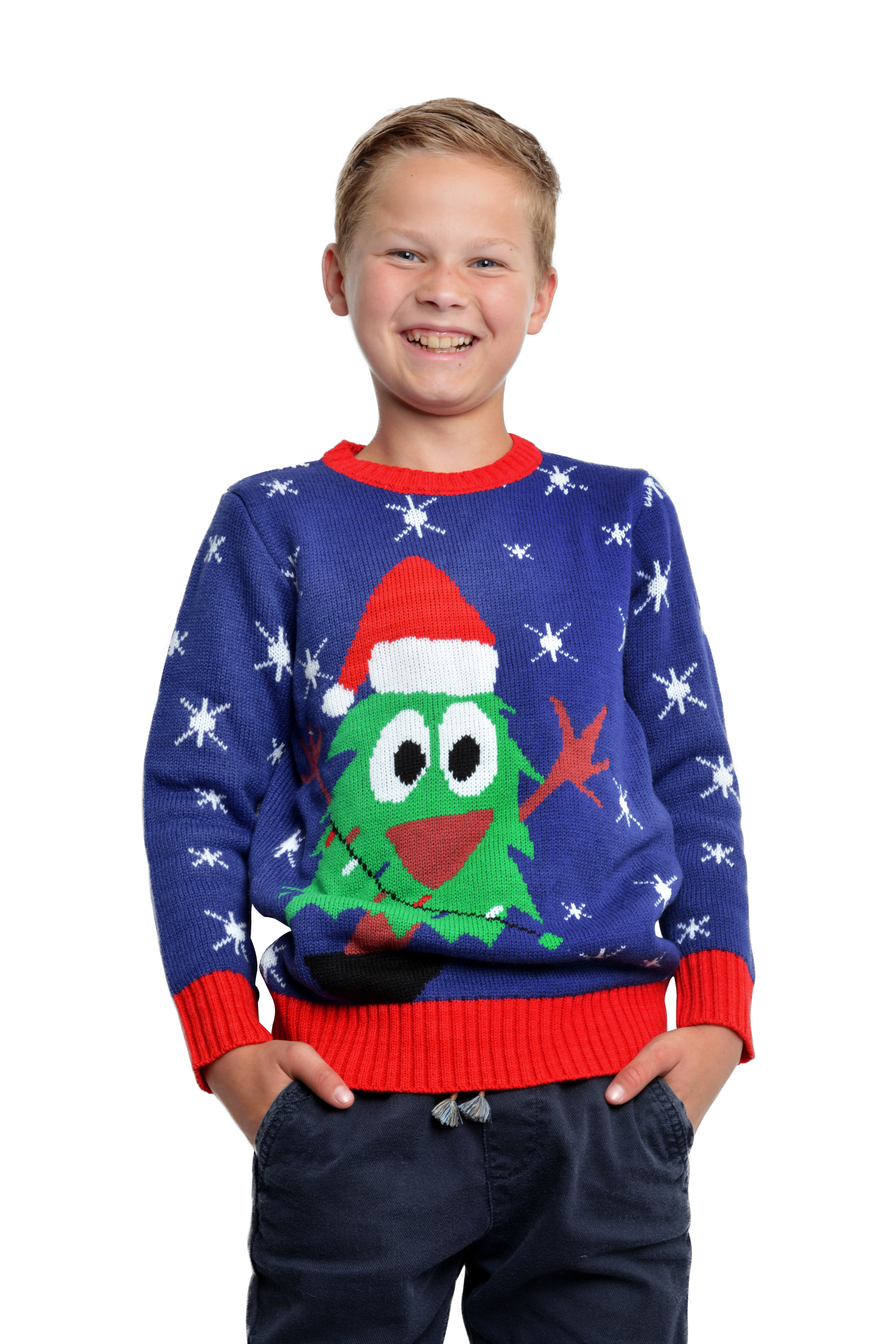 Kersttrui Blauw Met Olijke Kerstboom Kind