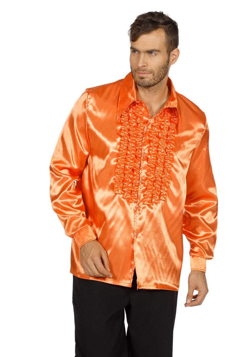 Oranje Ruchesblouse Satijn Foute Disco