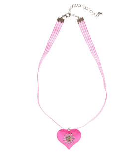 Hals Ketting Met Roze Hart En Edelweiss