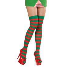 Kerst Thigh High Rood / Groen Gestreept