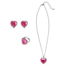 Prinses Ketting, Oorbellen, Ring Strass Roze